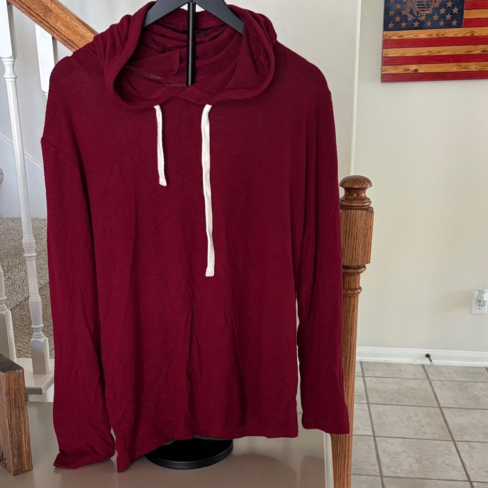 Lightweight Hooded Pullover with White Drawstrings
